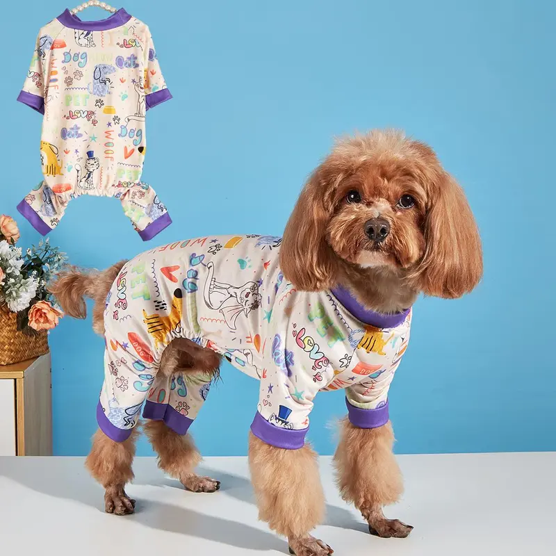 Cute Print Pet Pajamas, 2 Counts Soft and Stretchy Puppy Dog Clothes, Pet Sleepwear for Small and Medium Boys Dogs and Girls Dogs 3