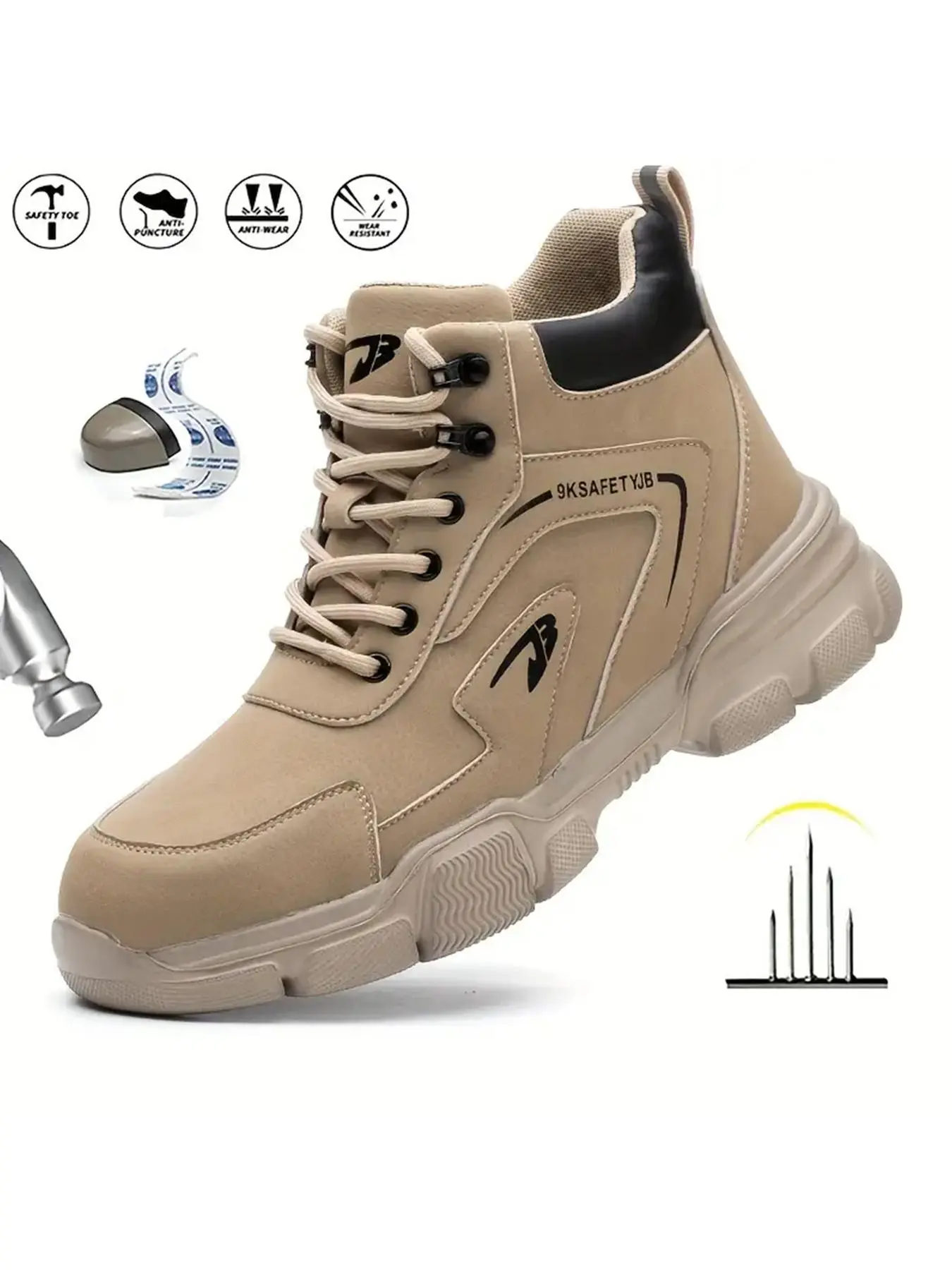 Men's Casual Lace Up High Top Safety Shoes, Lightweight Breathable Outdoor Work Shoes, Steel Toe Boots, Comfortable Non-slip Anti-smashing Shoes for Daily Wear