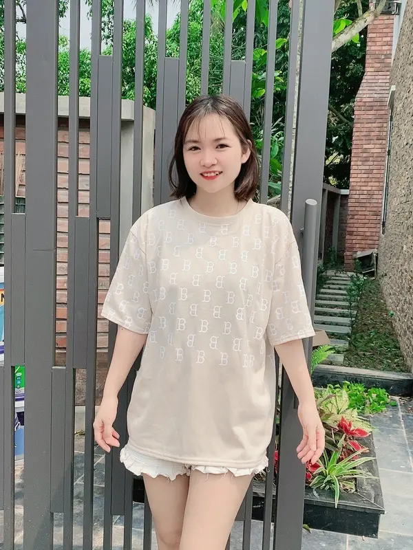 Áo phông chữ B in nửa thân chất cotton khô 3158 Nữ Top hot trend Women Cổ Tròn Màu Đen 6