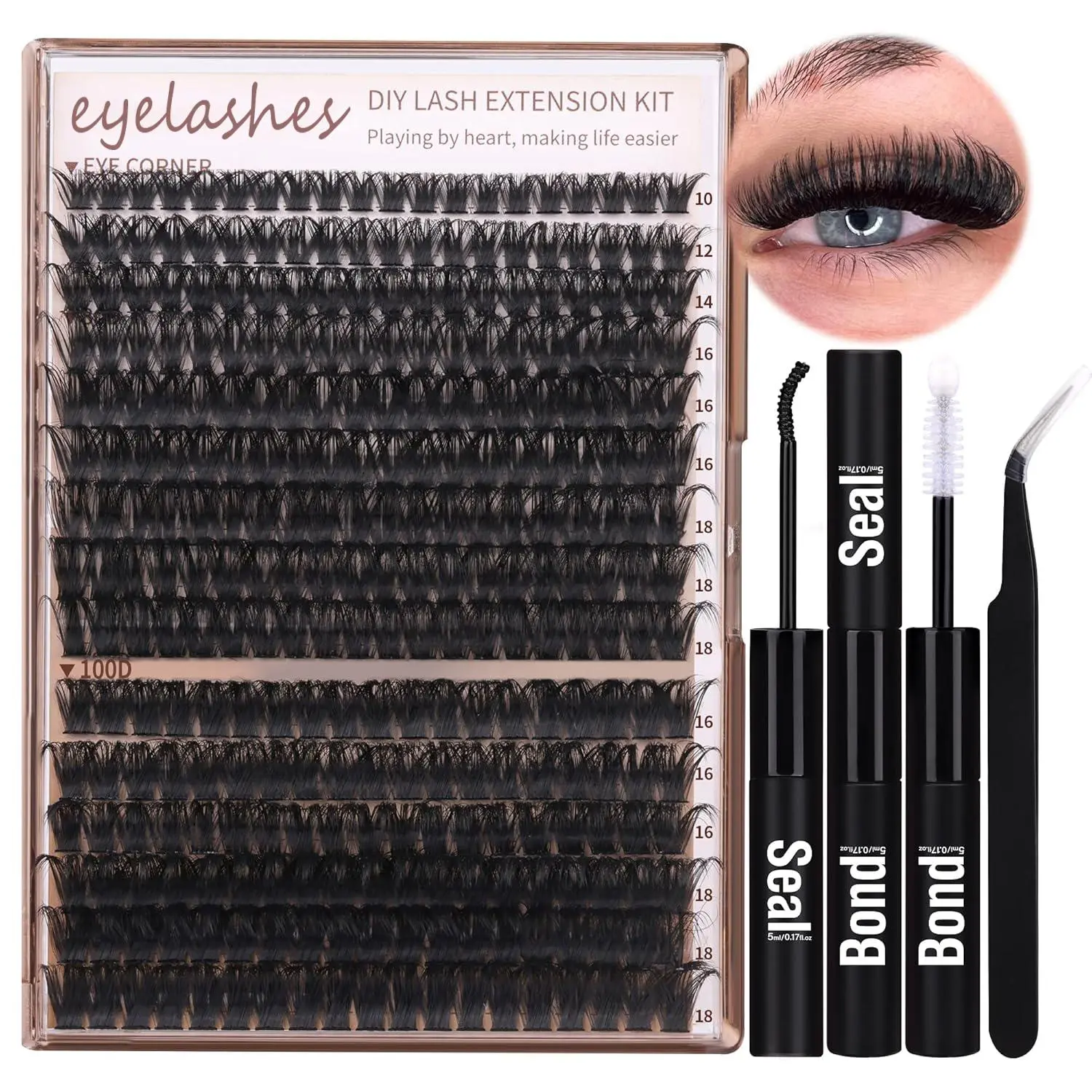 Eyelash Extensions Kit, 1 Set Including 294pcs D Curl Eyelashes, 1 Eyelash Glue & 1 Tweezers, Professional Eye Makeup Accessories for Women, Cosmetic