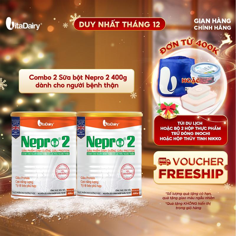  Combo 2 Sữa bột Nepro 2 400g dành cho người bệnh thận đã lọc - VitaDairy 