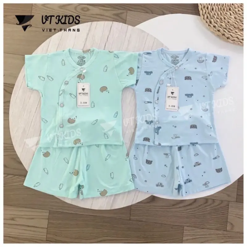 (Set 3 - 5) Bộ quần áo sơ sinh cộc tay màu VT in họa tiết, chất thun lạnh hàn quốc cho bé sơ sinh CL04 size 0-9 tháng set  đồ 3