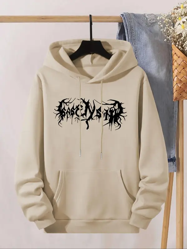 Women's Floral & Newspaper Print Drop Shoulder Hoodie, Fashion Casual Drawstring Pocket Hooded Sweatshirt for Daily Holiday Outdoor Wear, Women Clothes for Fall & Winter 8