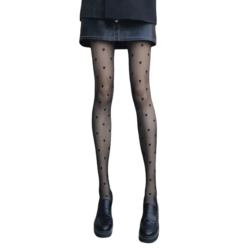 Women Sexy Pantyhose Sheer Mesh Patterned Tights Stockings Mesh Hole Women Footed Pantyhose Hosiery Jacquard Step Foot Fashion Seam Lingerie Ladies Black Hosiery