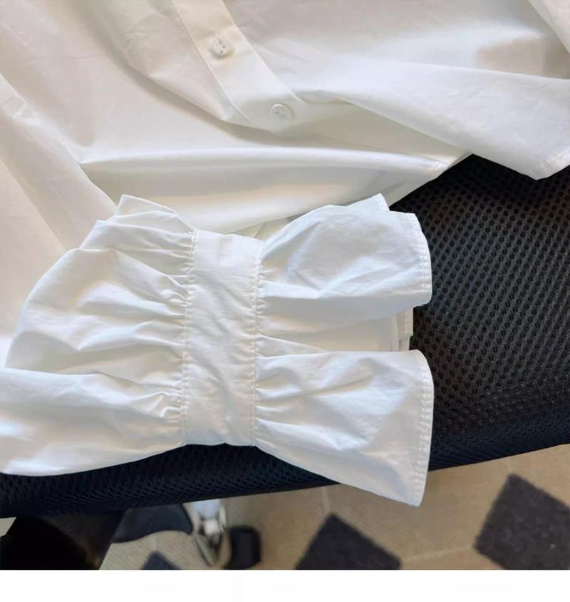 Product Introduction of Áo Sơ Mi Selvedge Dây Phong Cách Pháp, Đồ Lót Nữ Mùa Xuân Và Mùa Thu, Thiết Kế Đẹp, Cổ Điển Độc Đáo Tay Chuông Ngắn Cổ Chân Đế Áo Trắng 8