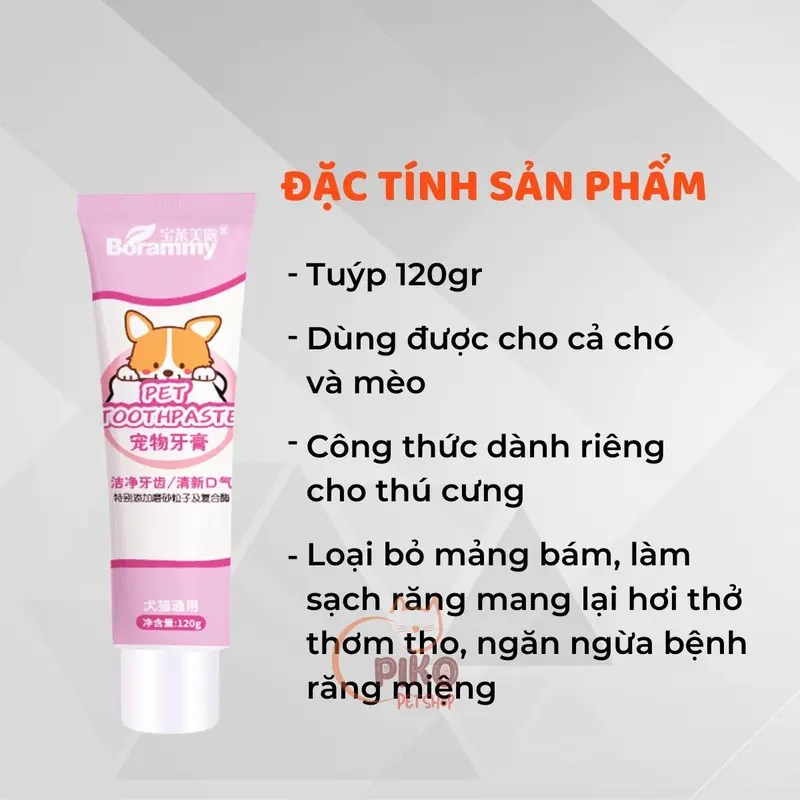 Kem đánh răng cho chó mèo Borammy kèm bàn chải đánh răng thú cưng - Piko Petshop 2