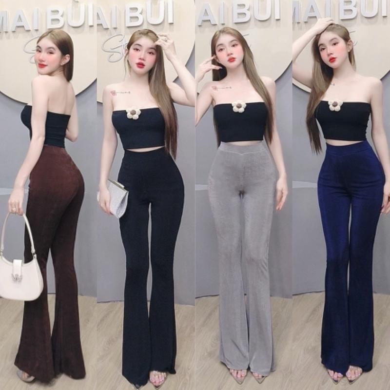 Q3 - Quần Ống Loe Thun Nhũ Dài Quần 108cm Bùi Store Nữ (2 lớp - dài quần 108cm)