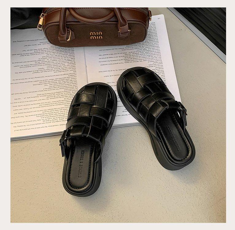 Product Introduction of Thick Sole Closed Toe Woven Half Slippers for Women 2025 Summer New Comfortable Lightweight Slip-On Casual One-Word Slippers 24