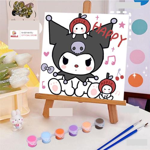 Tranh số hoá Cô Bé Kuromi Hoạt Hình Tranh Tô Màu 20x20cm dễ thương đầy đủ cọ, màu, căng khung sẵn MEILI STORE 5