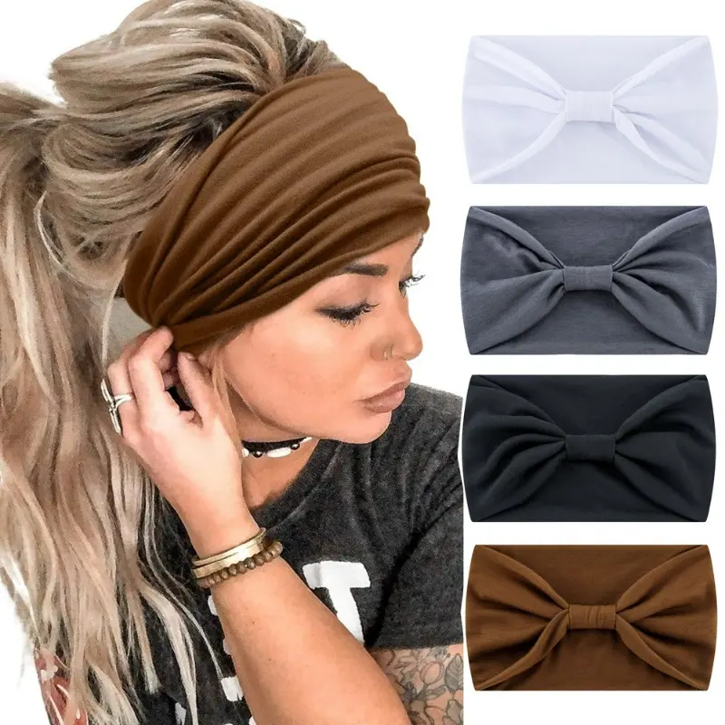 Solid color elastic sports headband, wide edge yoga headband, sweat-absorbing headband, fashion headscarf, hair band, hair accessories.