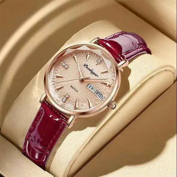 New Waterproof Luminous Women's Watch Female Student Korean Style Trendy Double Calendar Quartz Watch Ultra-Thin