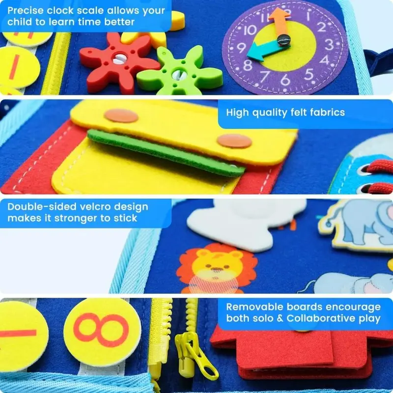 8 Pages Baby Sensory Toy, Portable Baby Busy Board for Motor Skill, Montessori Learning Sensory Play Toy for Home Nursery Use, Christmas Gift 5