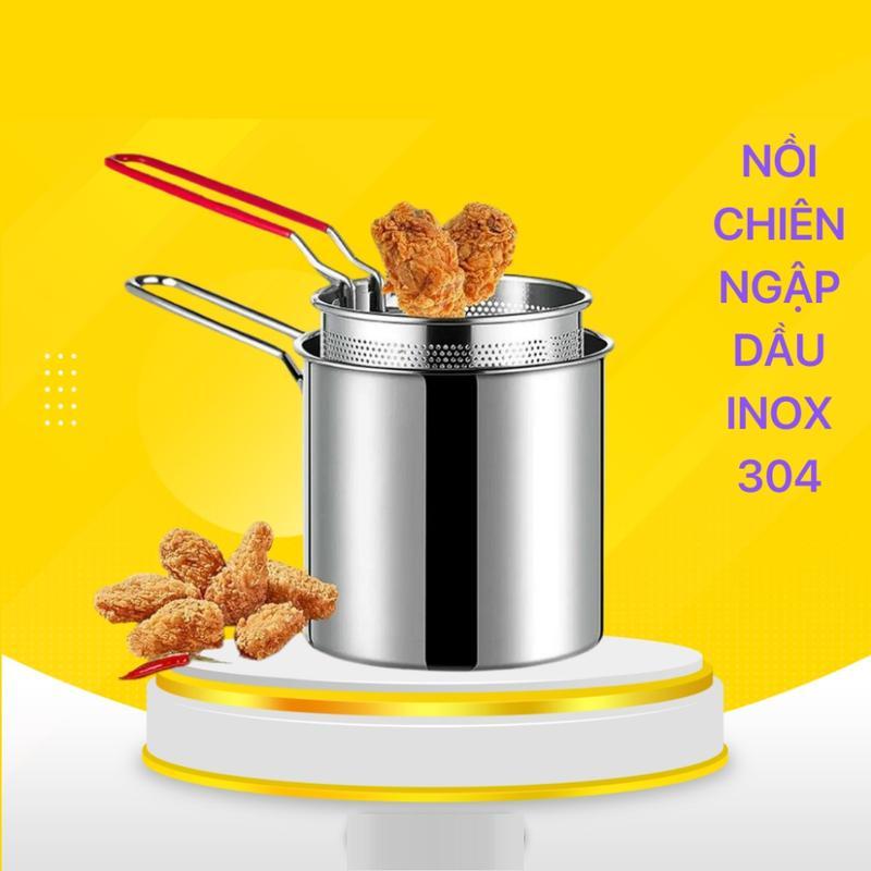  Nồi Chiên Ngập Dầu Bằng Thép Không Gỉ 304 Có Lưới Lọc Tiết Kiệm Dầu Chống Dính Dùng được bếp từ 