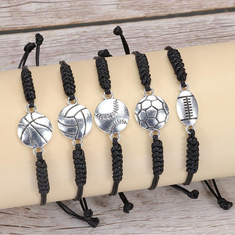 Product Introduction of Cross-Border Hot-Selling Handmade Woven Baseball Soccer Basketball Volleyball Alloy Bracelet Source Factory Wholesale 5
