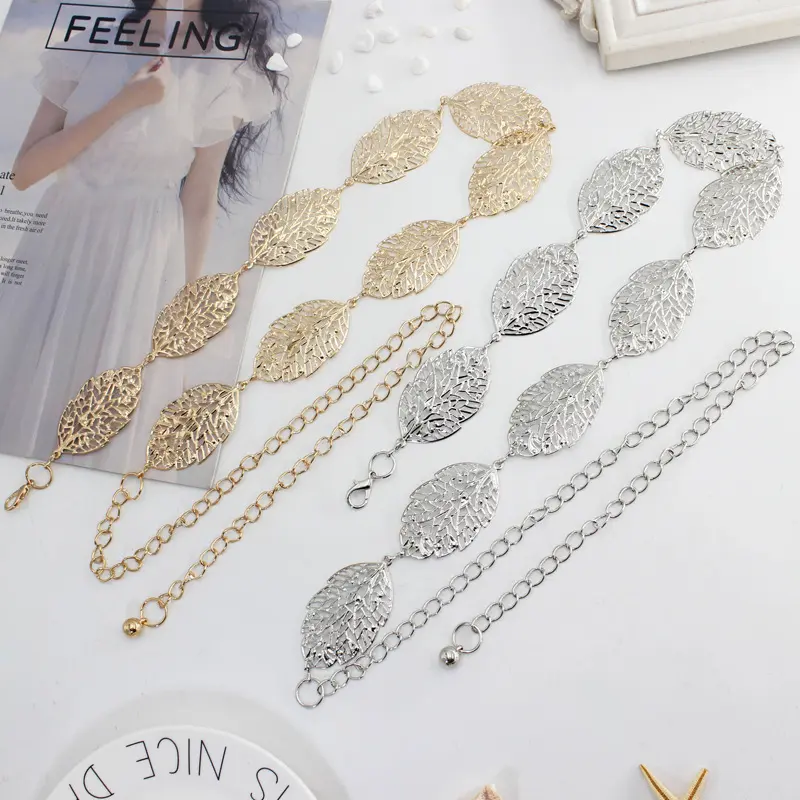 Korean Style Women's Metal Belt Fashion Versatile Leaf Hollow Decorative Dress Waist Chain Wholesale