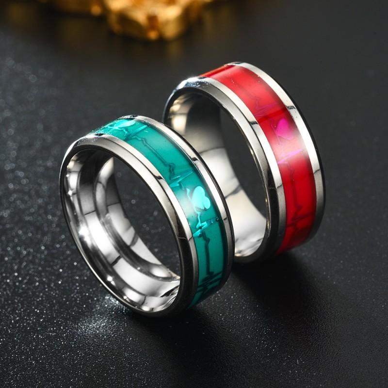 Product Introduction of Glow In Dark Ring Luminous Fluorescent Stainless Steel Blue Yellow Light Love Heart Couples Finger Rings Jewelry Gift 6