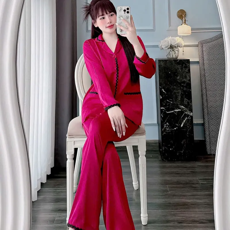 Bộ ngủ pijama lụa lạnh, mặc nhà và ngủ của phụ nữ được thiết kế chuẩn form, chất liệu lụa latin tơ tầm, mịn mát, thoải mái, free size 40-60kg đồ  bộ đồ  bộ đồ  bộ bộ  lụa đồ  bộ 0