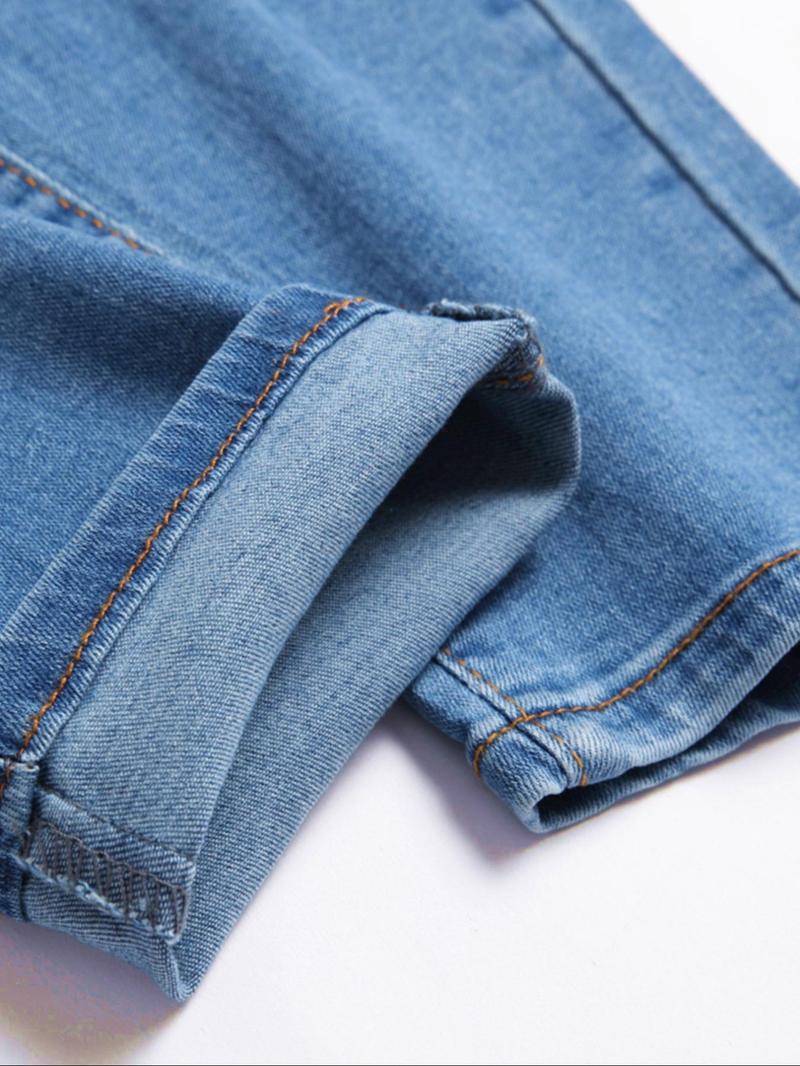 Product Introduction of Men's Slim Blue Denim Jeans, Casual Comfy Ripped Jeans for Daily Wear, Fashion Men's Bottoms for All Seasons, Cotton, Menswear 5