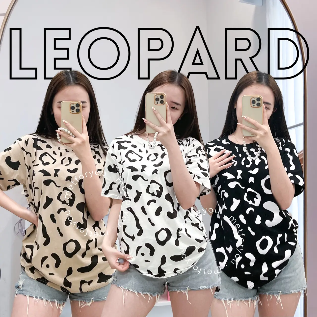 METFORYOU Kaos Wanita Oversize Katun - Leopard Full Print