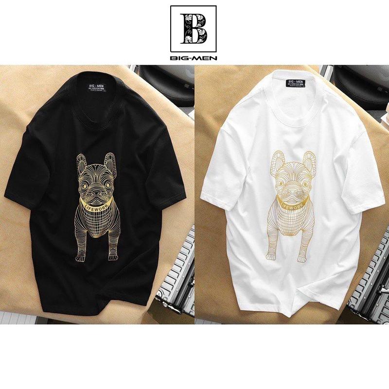 [bigsize] Áo thun cotton co giãn bigsize nam in Life Work Vàng đẹp < 140kg