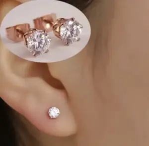 Anting wanita bahan titanium permata satu simple elegan banyak ukuran
