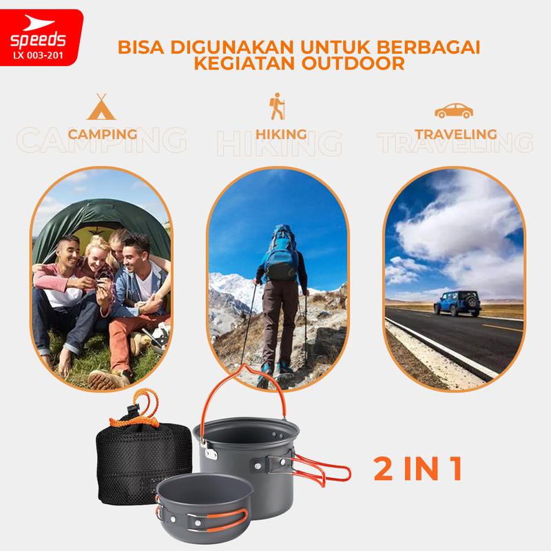 SPEEDS Alat Masak SET Mini Camping Cooking Paket Hiking Pancing Cookware Portable Tas Outdoor Aman  003-201 3