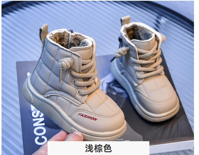 Product Introduction of Children's Korean version soft soled plush cotton short boots, new winter boys' warm bread boots, girls' high top boots 4