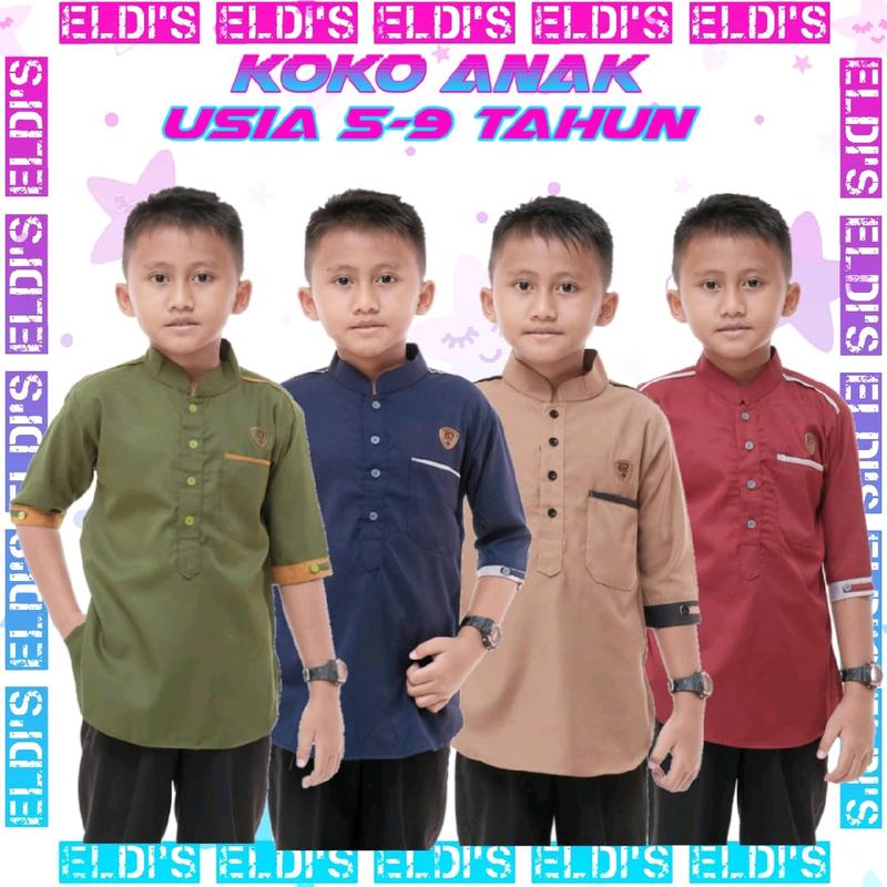 Baju koko anak laki-laki Muslim lengan 3/4 usia 5-9 tahun Kain Lembut 1