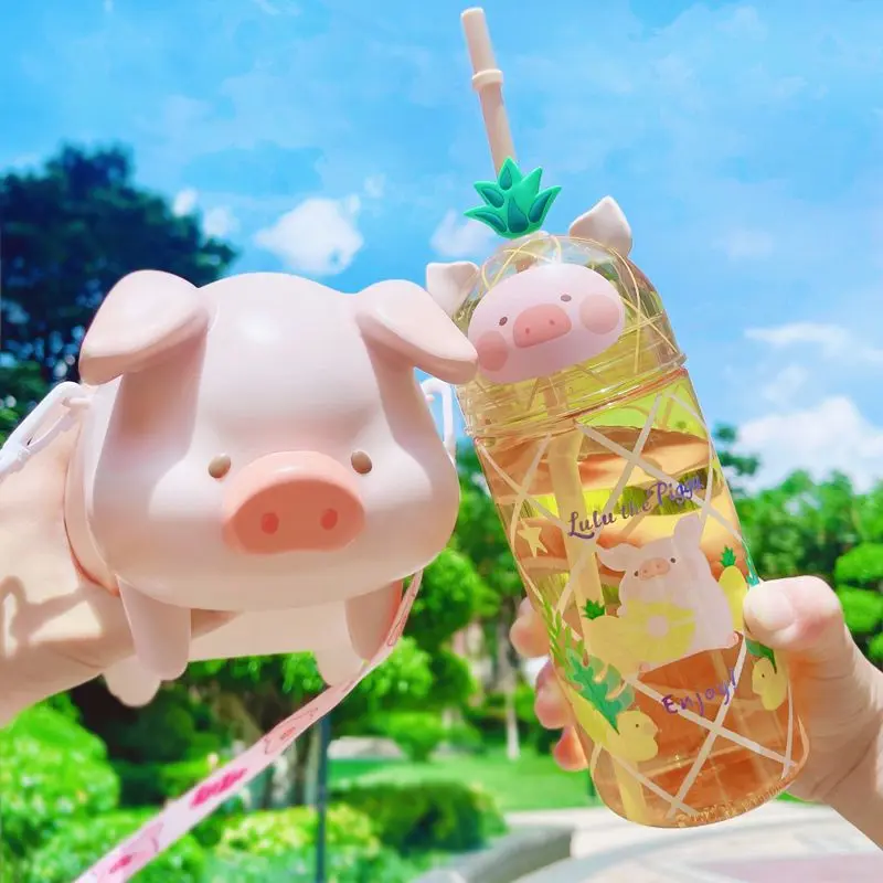 Lulu Pig-Shaped Bucket Summer Shaped Cup Cup with Straw Pineapple Pig Doll Cup Popcorn Bucket Shoulder Bag Peripheral