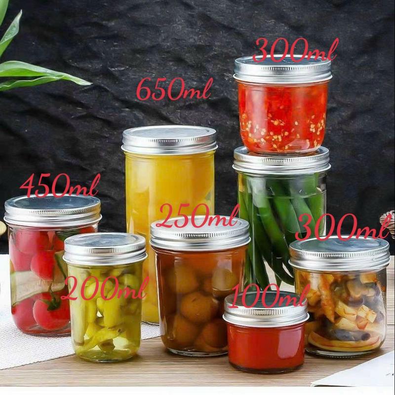 Hũ thủy tinh miệng lớn 650ml / 450ml / 300ml / 250ml / 200ml / 100ml nắp bạc đựng sữa chua, bánh plan, đựng gia vị , hũ ngâm dưa cải