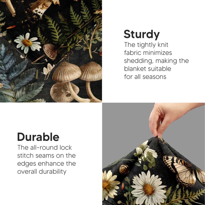 Product Introduction of Mushroom & Flower Pattern Blanket, 1 Count Soft Warm Throw Blanket, Air-conditioned Room Blanket, Warm Nap Blanket for Home Office 6