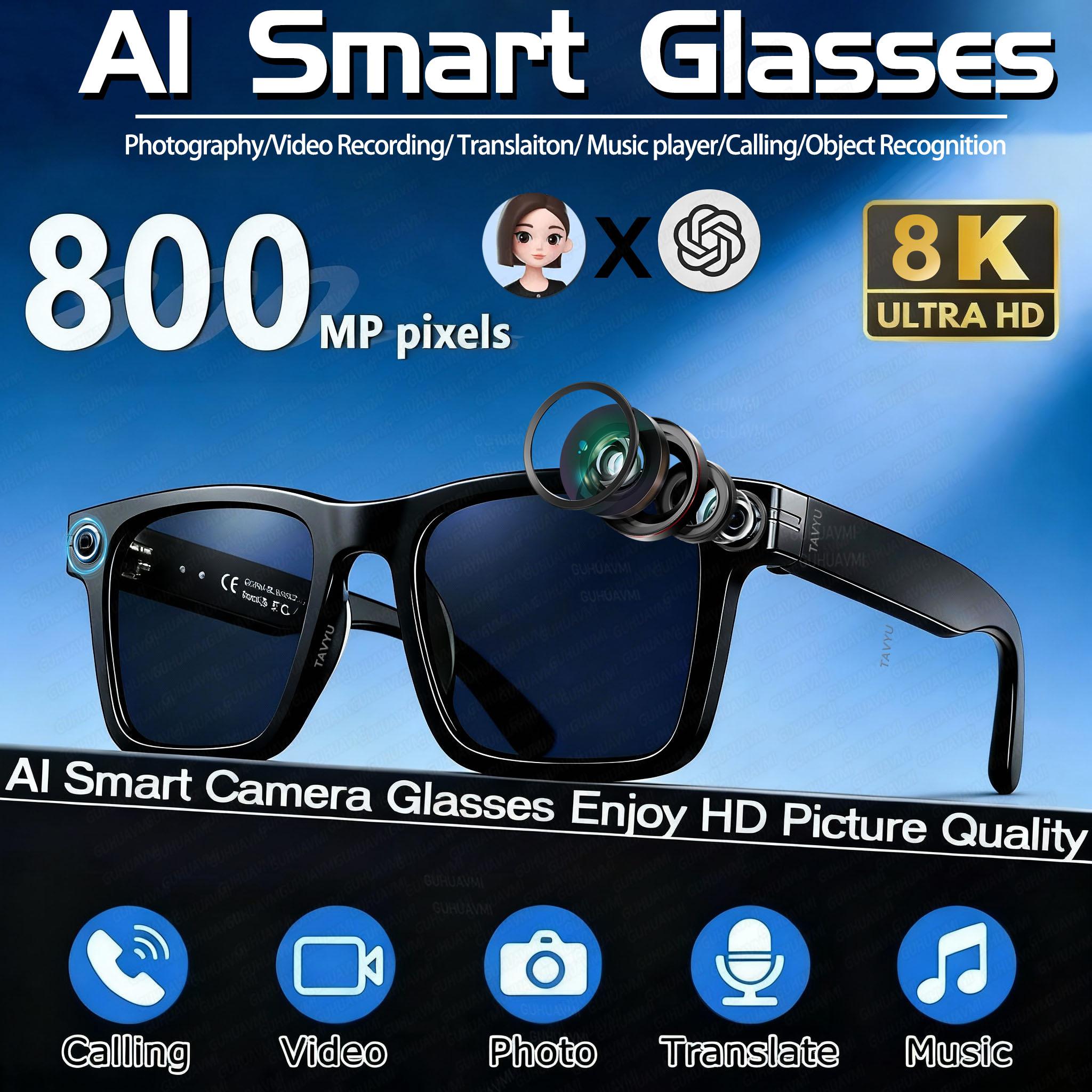 2026 Fashion AI Smart Bluetooth Glasses 800MP Picxel Bluetooth Call Playing Music Men Women WIFI Smart Sunglasses Camera Control - Image 2