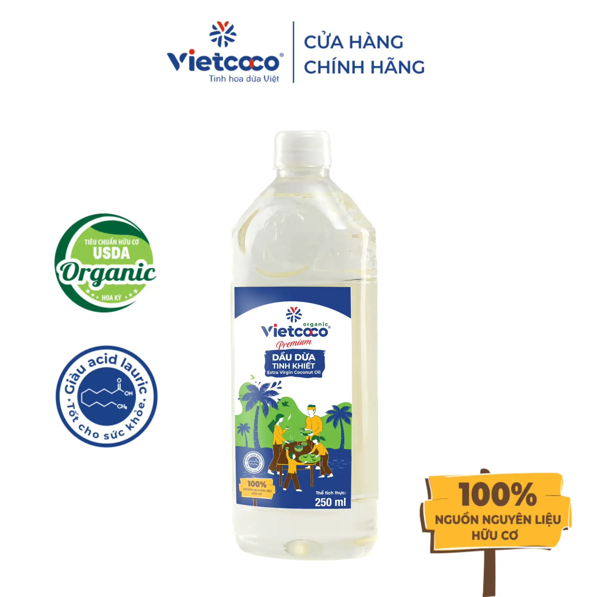 Dầu Dừa Tinh Khiết Organic Vietcoco - 250Ml