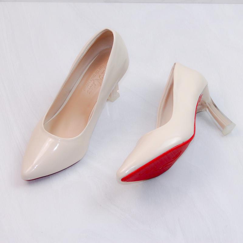 Giày cao gót Công sở da bóng gót 7p trong phối màu BM73 Nữ Shoes Đế Cao 7