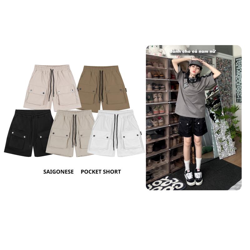 Quần Pocket SAIGONESE Quần Đùi Túi Hộp Unisex Nam Nữ 4 Màu quan short Menswear