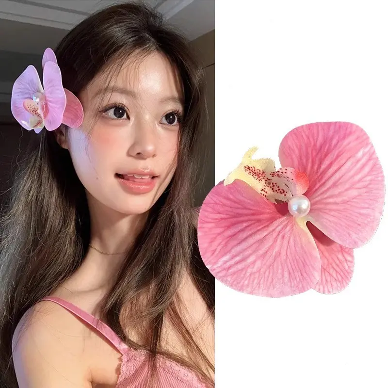 Kẹp Tóc Hoa Lan Bướm, Phong Cách Thanh Lịch, Hoa Mô Phỏng, Kẹp Viền, Phụ Kiện Chụp Ảnh Cho Phụ Nữ Và Trẻ Em Gái