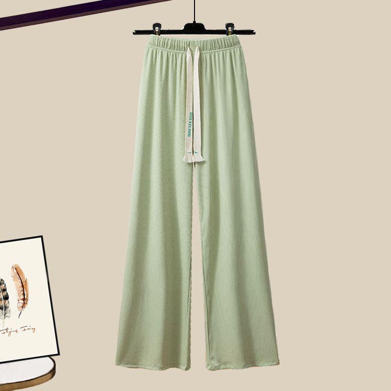 Product Introduction of plus Size Women's Summer Suit Female 2024 New Slim Korean Style Shirt Cross Tank Top Wide Leg Pants Three-Piece Suit Suit 21