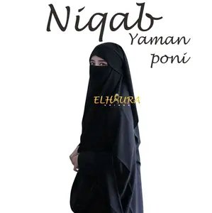 Niqab Yaman poni Elhaura Chiffon Silk Arab Jetblack Exclusive Hitam burqa cadar tabarruj