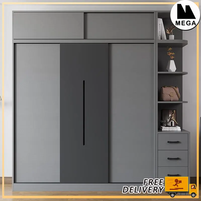 Italian Solid Wood Wardrobe Large Storage Cabinet Simple Sliding Door Wardrobe Wardrobe with Drawers