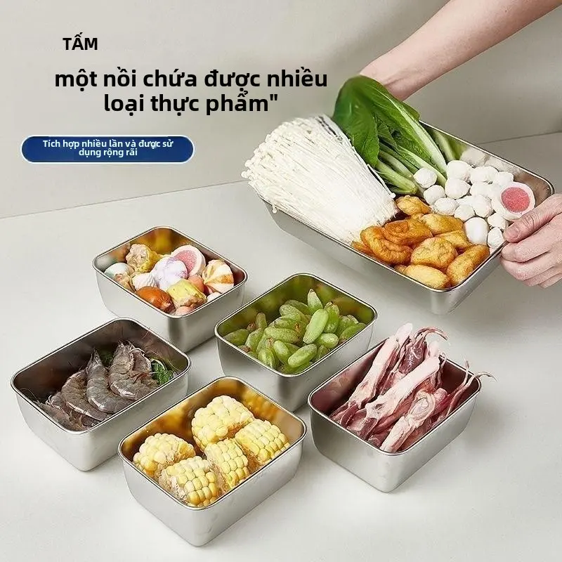 Hộp Giữ Tươi, Thép Không Gỉ, Hình Vuông, Hộp Bảo Quản Thực Phẩm, Làm Mát Tủ Lạnh, Hộp Bảo Quản Đĩa Trái Cây, Hộp Cơm Nhỏ 3