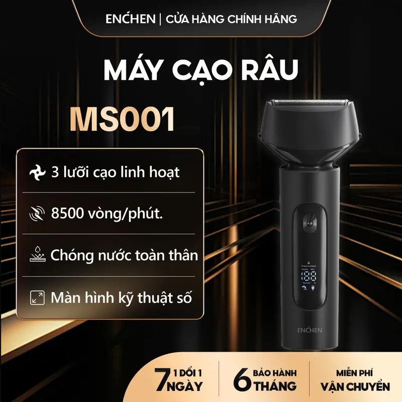 Máy cạo râu Enchen MS001 3 lưỡi dao linh hoạt, động cơ cạo mạnh mẽ chống nước toàn thân - BH 6 tháng 1