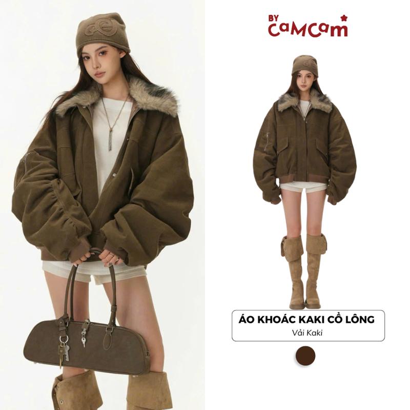 Áo Khoác Kaki Form Rộng CỔ LÔNG Tay Nhún Bycamca Phong Cách Retro 2024
