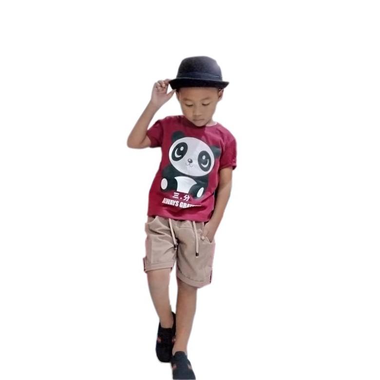 Setelan anak cowok motif Panda celana hotpants Baju 4