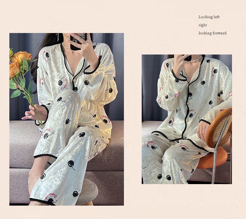 Product Introduction of Bộ Đồ Ngủ Nhung Kim Cương, Cao Cấp, Dành Cho Nữ, Bộ Đồ Mặc Nhà Dài Tay, Phong Cách Pháp Ngọt Ngào Nhung Vàng Mới, Thích Hợp Cho Mùa Xuân, Mùa Thu Và Mùa Đông 9