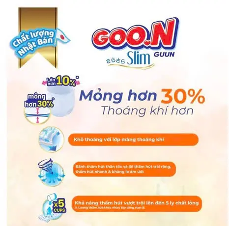 [Mẫu Mới] Tả/bỉm quần GOON Slim Nhật Bản Siêu Mỏng Mềm Thấm Hút đủ size M52+4/L46+4/XL44+4/XXL42+4/XXXL28+4 Cho Bé 5