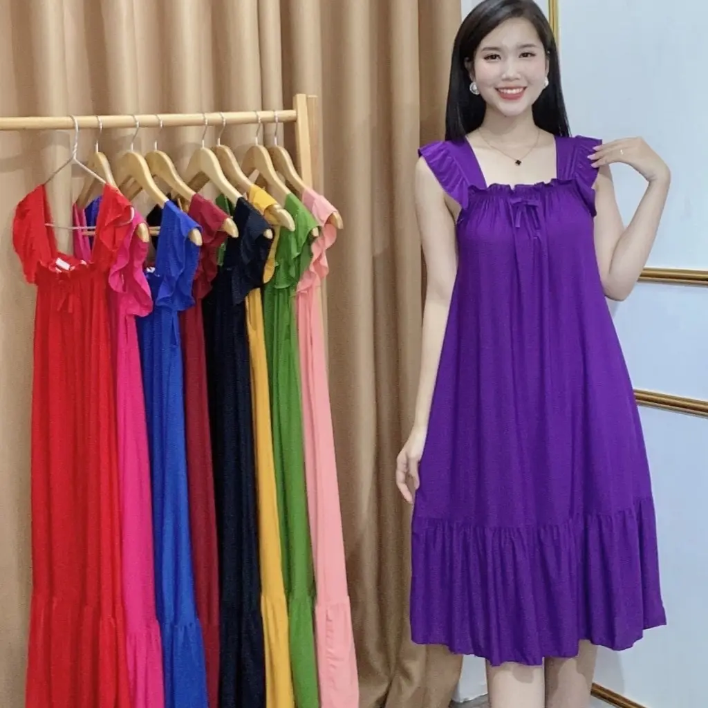 [Có size 45-75kg]Đầm thun lạnh tay cánh tiên