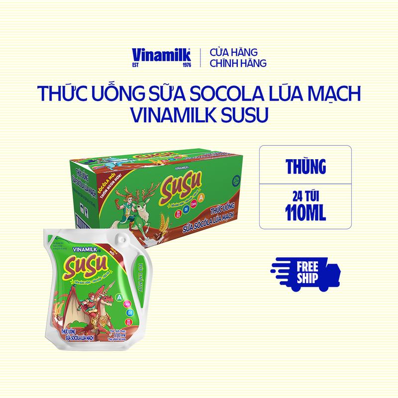 Thức uống Sữa Sôcôla Lúa Mạch Vinamilk Susu - Thùng 24 Túi 110ml