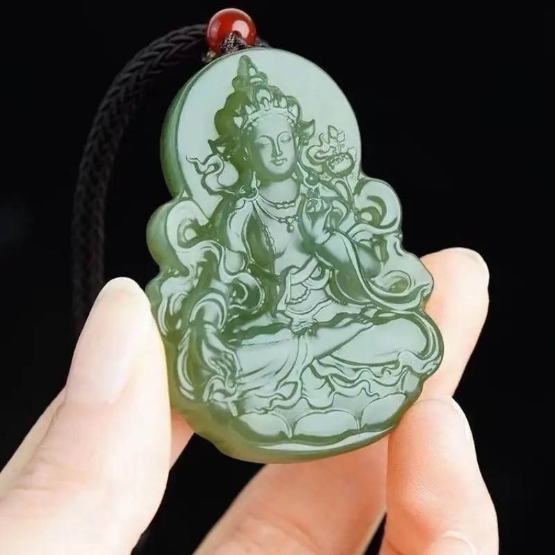 Mặt Dây Chuyền Nước Trong, Chất Liệu Tự Nhiên, Quan Âm Cho Nam Và Nữ, Thiết Kế Thuyền Buồm Và Quan Âm Mẹ, Làm Bằng Ngọc Bích Xanh Hồ, Thương Hiệu, Hàng Mới Về