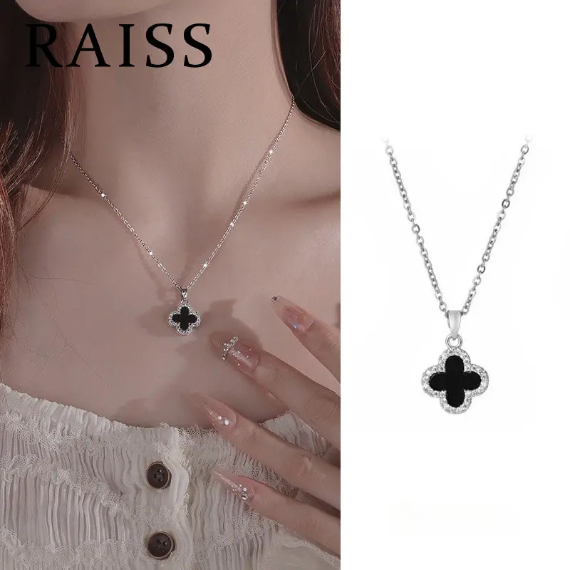 Vòng cổ cỏ bốn lá đen sang trọng dành cho phụ nữ, màu vàng và Màu bạc Women Dây Chuyền