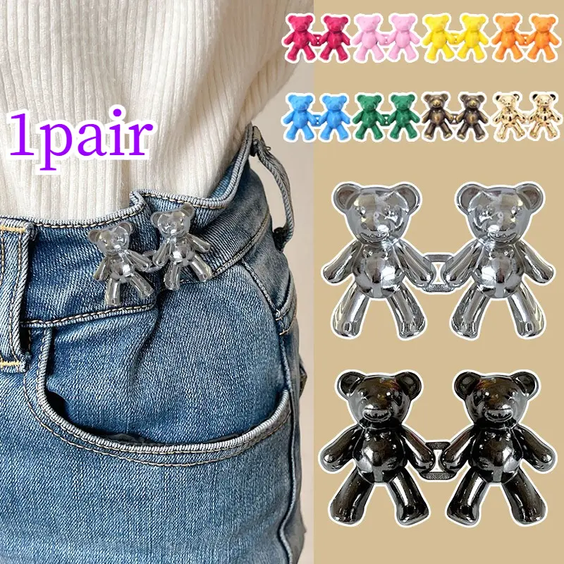 1pair/set Cute Metal Bear Tightening Clothes Waist Buttons Nail-free Detachable Repeated Pants Waist Buttons Clothes Accessories
